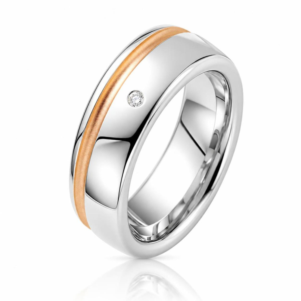Bague Alliance Avec Diamant - Argent Sterling Plaqué Or Jaune, Taille Ajustable, Neuve Sans Emballage