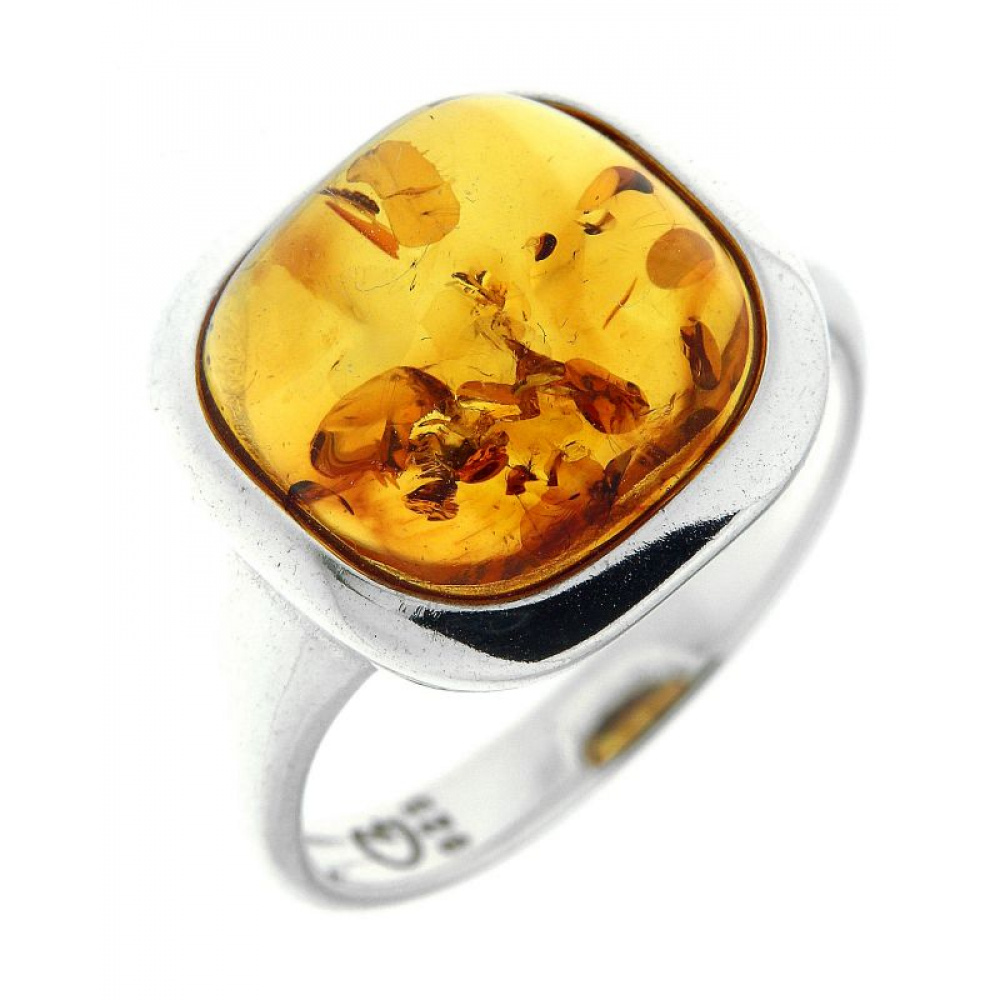 Bague Ambre coussin 12x12mm sur Argent 925 Ref. 42435