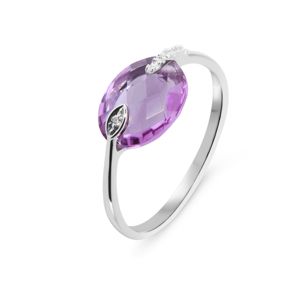 Bague En Améthyste 1x8 Mm Plaquée Or Blanc 18K - Pierres Et Minéraux - Marque A Bijoux