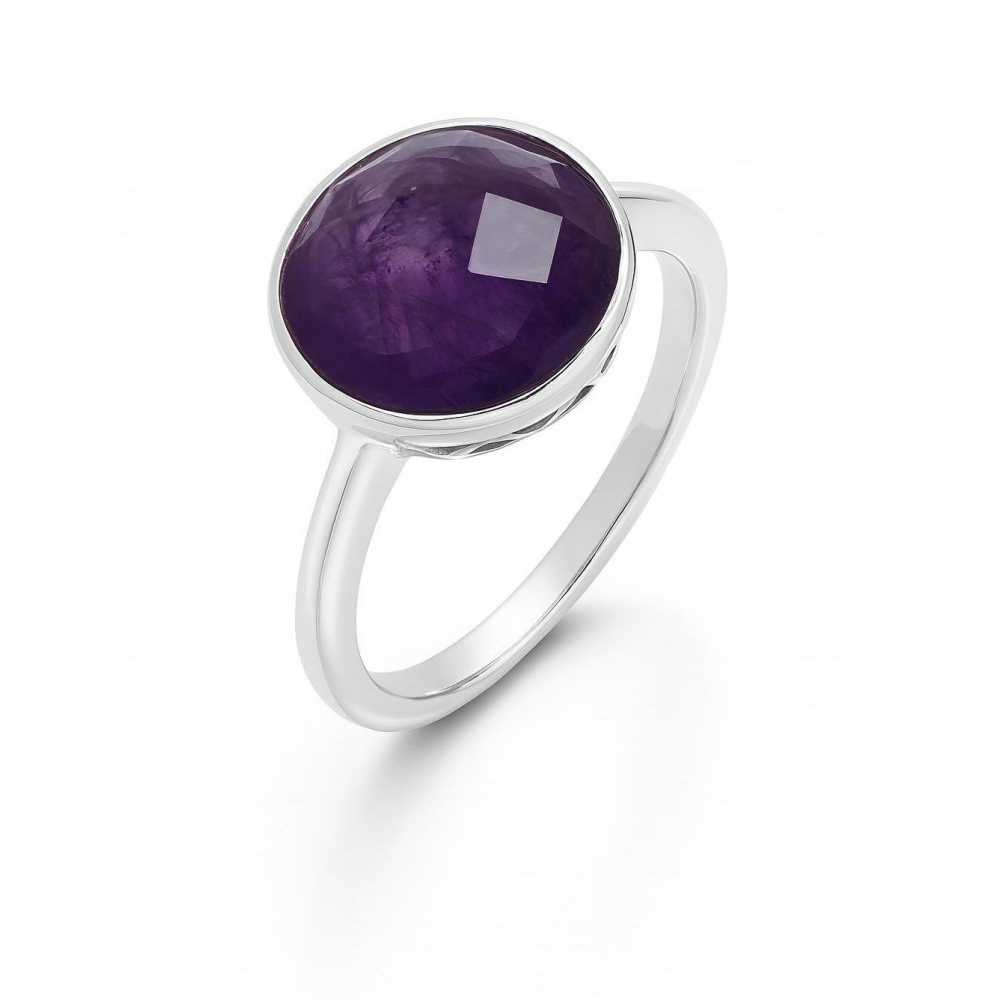 Bague En Argent 925 Avec Améthyste Violette - Taille 55 - Occasion