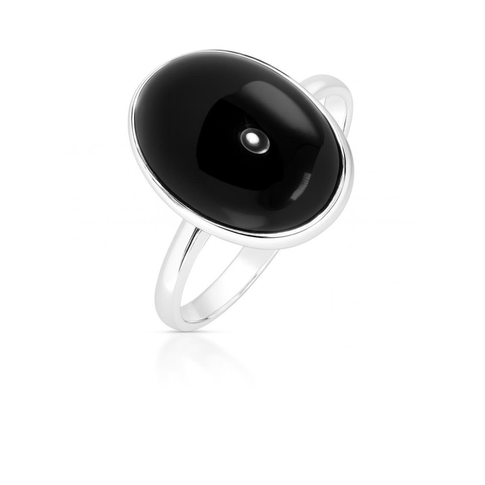 Bague Argent Massif 925 Avec Cabochon Noir - Taille 53 - Petit Défaut