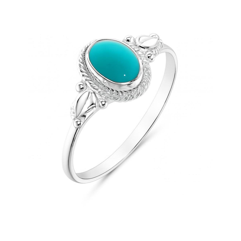Bague En Argent 925 Avec Turquoise Naturelle D'Arizona - Ovale 12x10mm - Décor Floral - Neuf Avec étiquettes