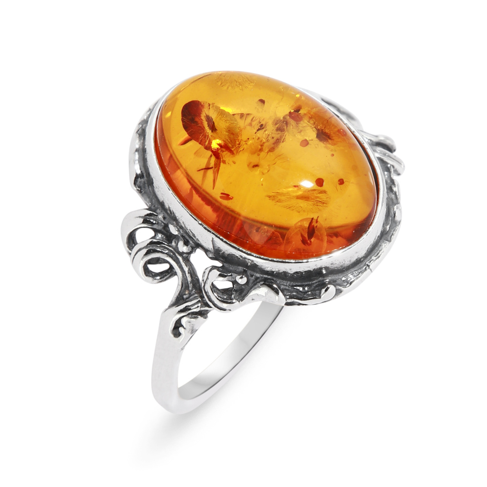Bague Argent Ambre Ovale 14x10mm Ref. 42334