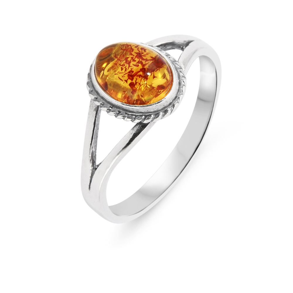 Bague Argent Ambre Ovale 8x6mm Ref. 42337