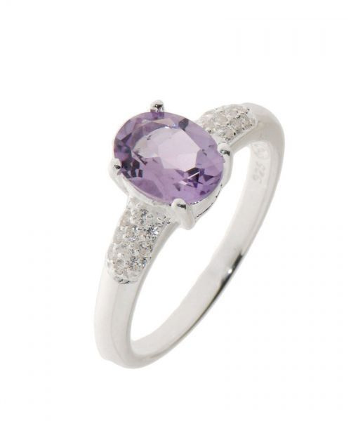 Bague Argent Massif 925 Rhodiée Sertie Améthyste Cz Ovale 8 Mm - Taille 54, Dolly-Bijoux, Neuf