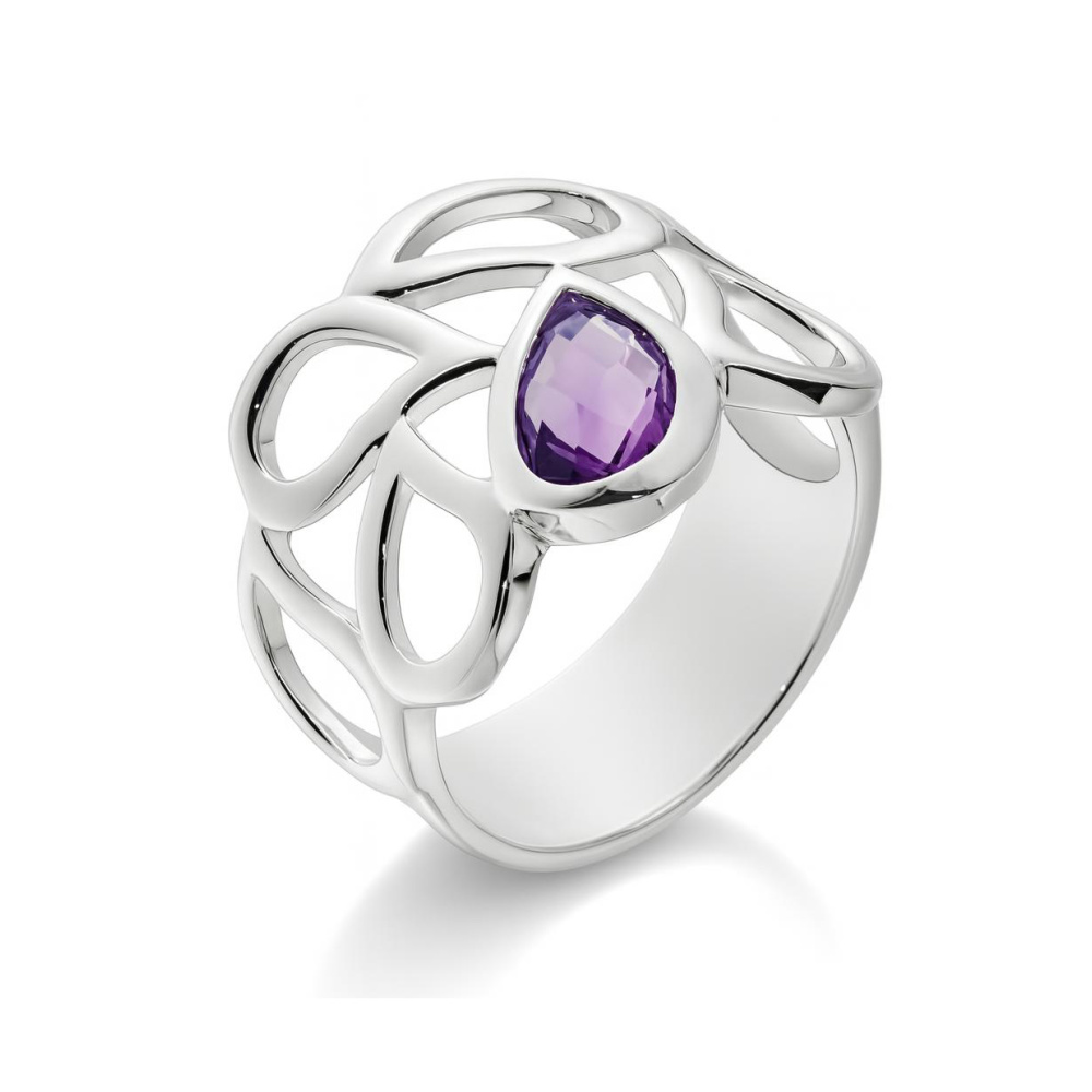 Bague En Argent Massif Avec Amétrine Poire 19x15 Mm - Taille 52, Made In France, Neuf Avec étiquettes