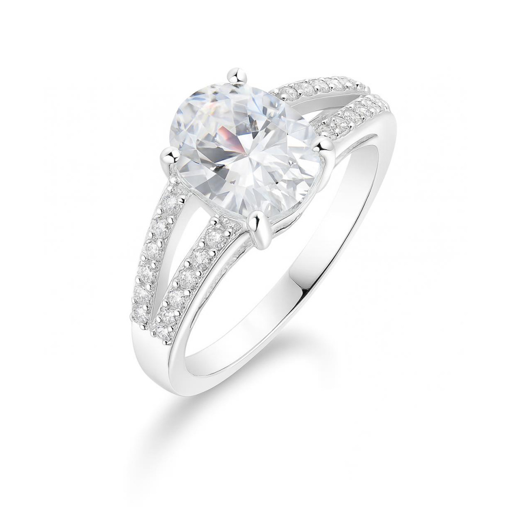 Bague En Argent Massif Ovale Ajourée Avec Zirconiums - Taille 60 - Occasion - Bijou Argenté élégant