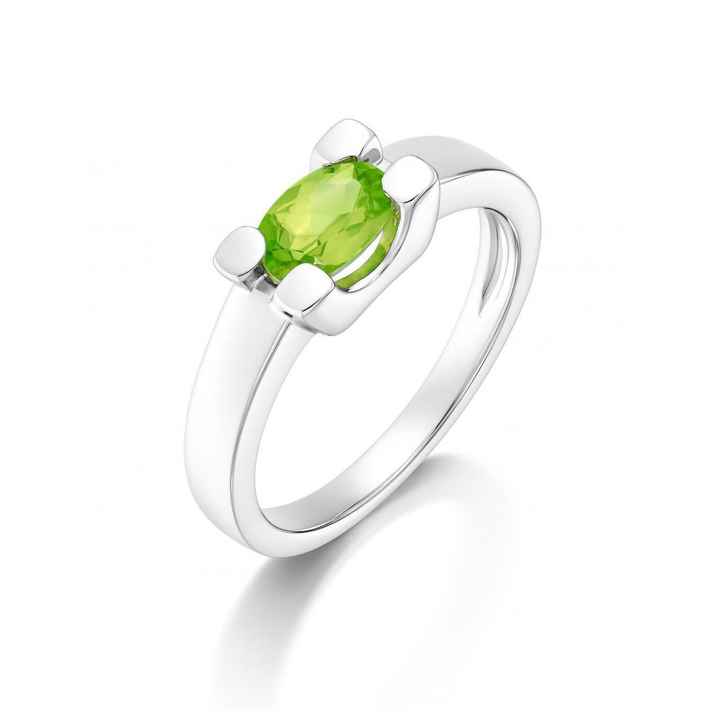Bague En Argent 925 Avec Péridot Naturel Taillé - 21x16mm - Taille 53 - Création Française Neuve