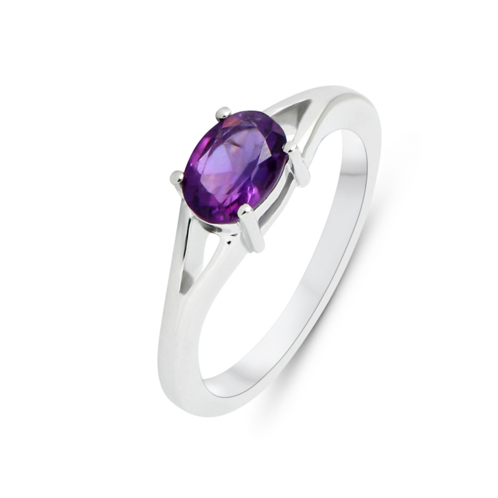 Bague Améthyste Cz Ovale Argent 925 - Taille 54 - Neuf Avec étiquettes - Rhodié