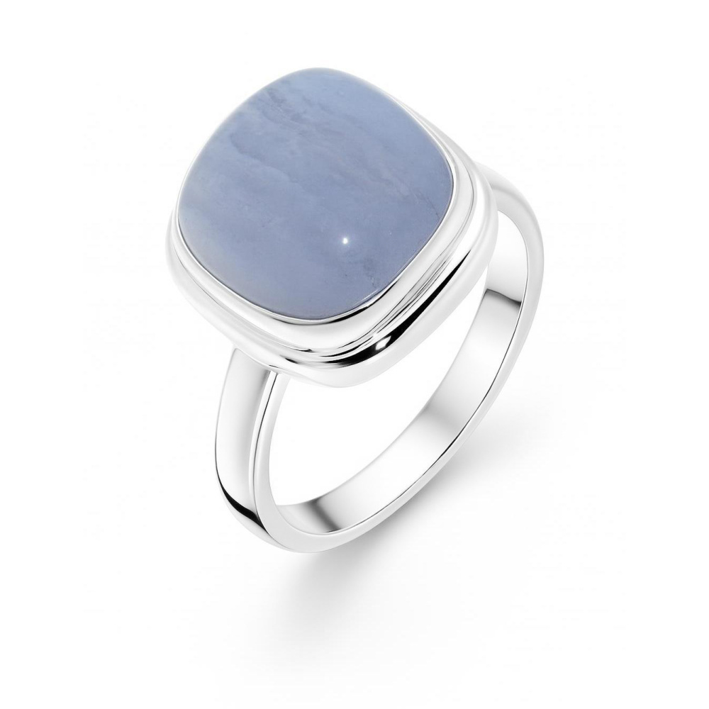 Bague En Calcédoine Précieuse Bleue - Taille 60 - Argent Massif 925 - Création Maison Française