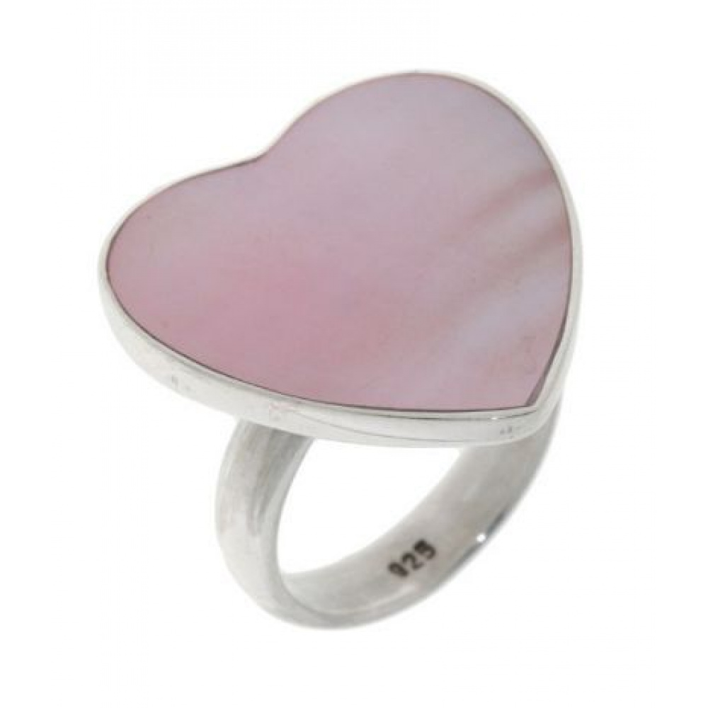 Bague Coeur Nacre Rose en Argent - Bijoux Femme