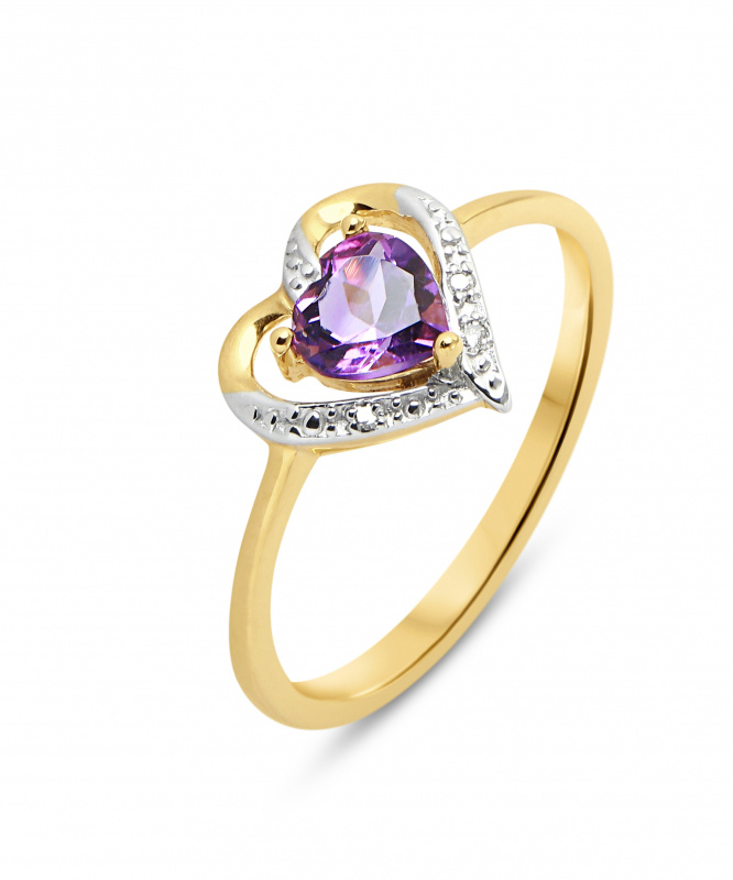 Bague Chaîne Love Ornée D'une Améthyste En Forme De Cœur - Or 585 Millièmes (14 Carats) - Occasion