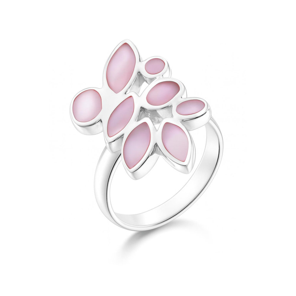 Bague Argent Massif Cabochon Nacre Rose - Taille 59, Occasion, Ajourée