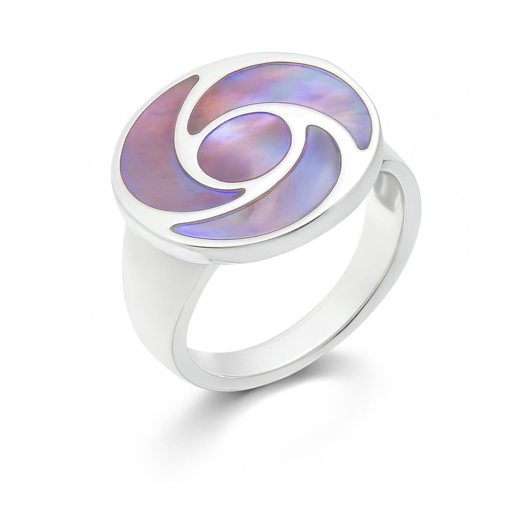 Bague Ajourée En Argent Massif Avec Cabochon De Nacre Rose - Taille 59, Occasion