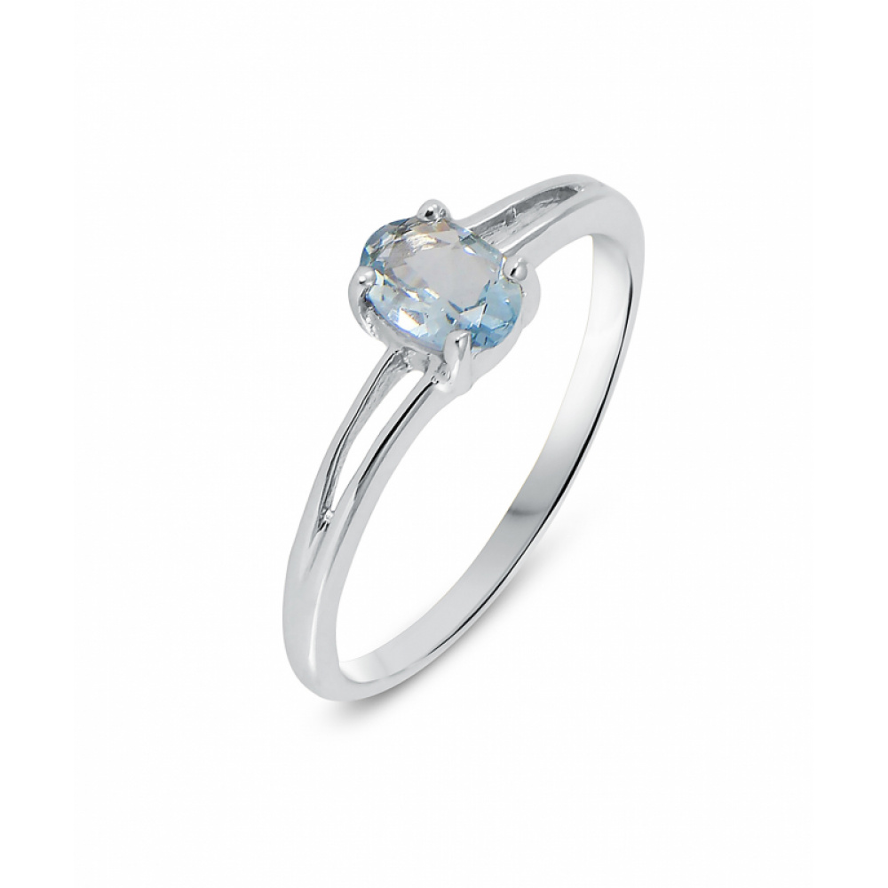 Bague Or Blanc 375 Aigue Marine Ovale 6x4mm  - Bijoux Femme