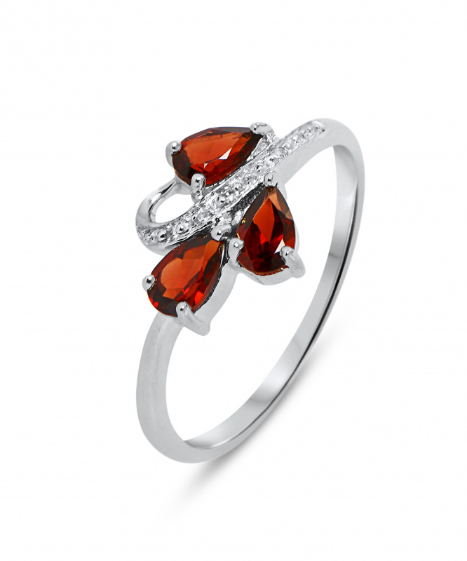 Bague En Or Blanc 18k Grenat Gris Et Diamants - Taille 53, Baguette, Neuf Avec Étiquettes