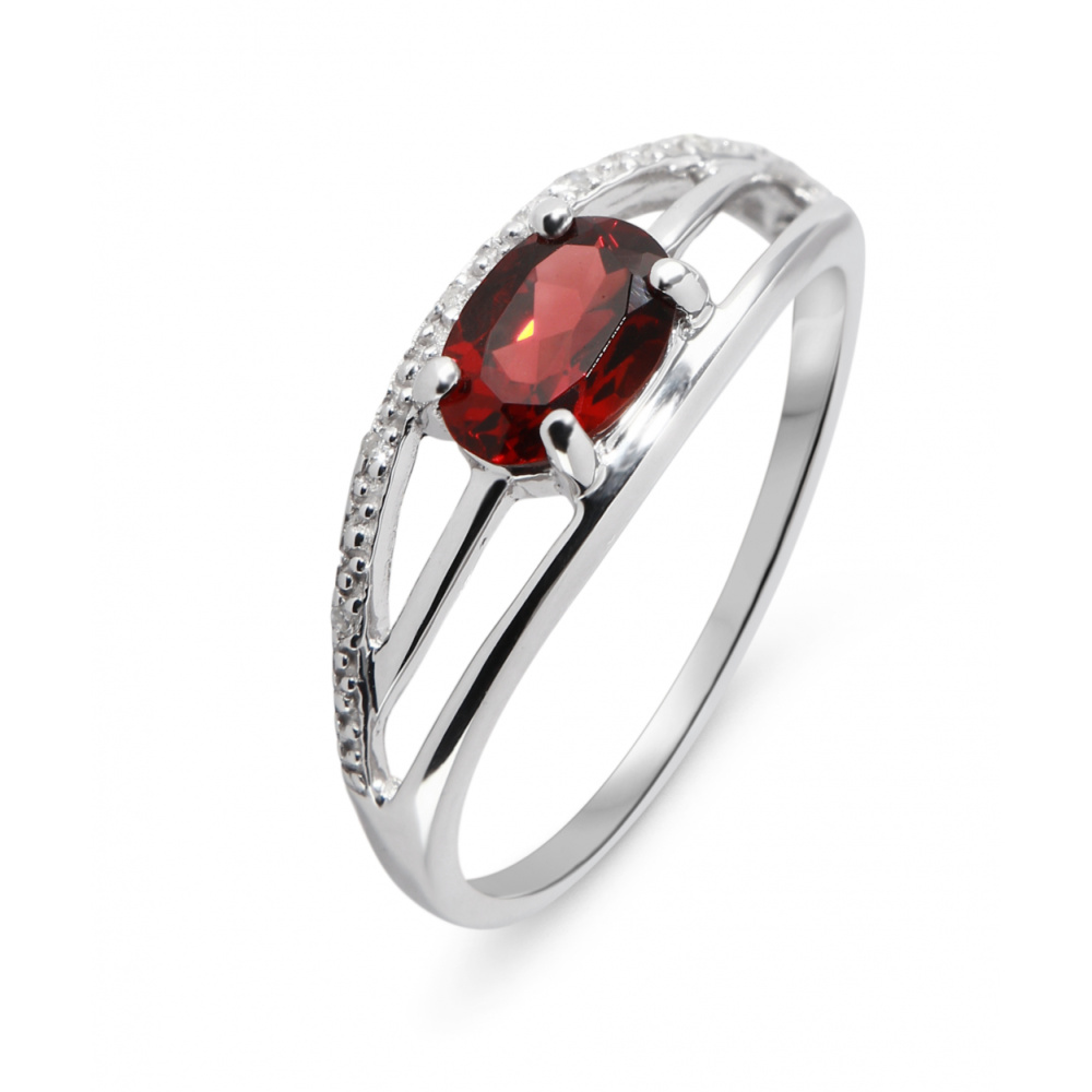 Bague En Plaqué Or Blanc Avec Grenat 7 Mm, Opale De Feu Et Zircons - Neuf Sans Emballage