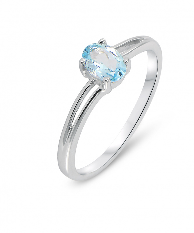 Bague Or Blanc 375 Topaze bleue traitee Ovale 6x4mm Bijoux Femme