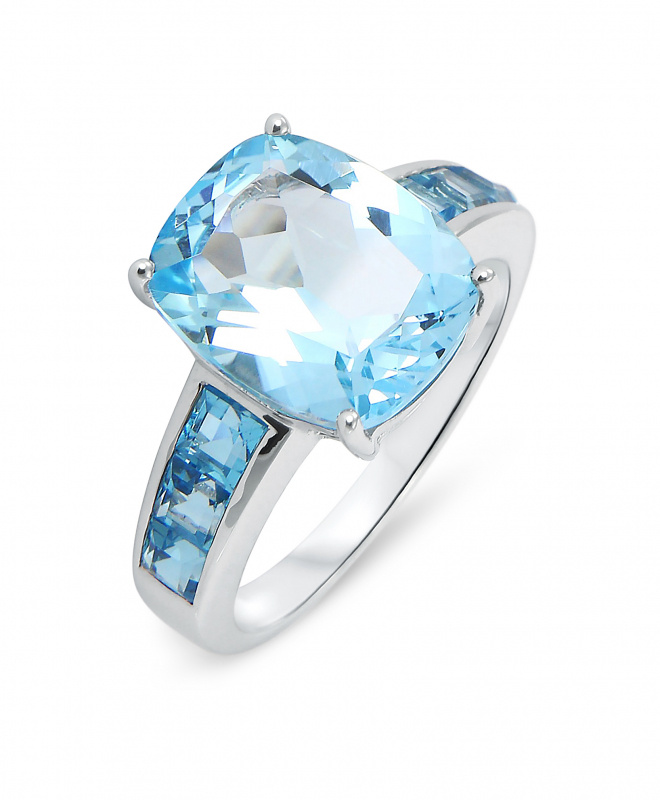 Bague Or Blanc 375 Topaze Coussin et Diamant Ref. 39649