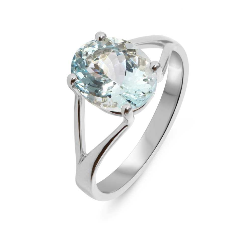 Bague En Or Blanc Avec Aigue-marine - Occasion, Pierre Bleue, Bijou élégant