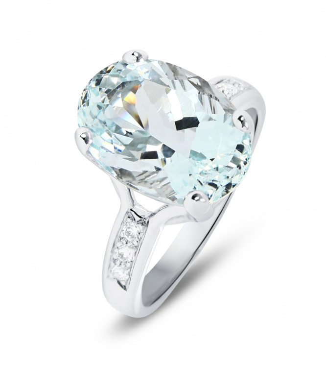 Bague Vintage Or Blanc 585 (14k) Avec Topaze, Diamants Et Perle – Taille 59