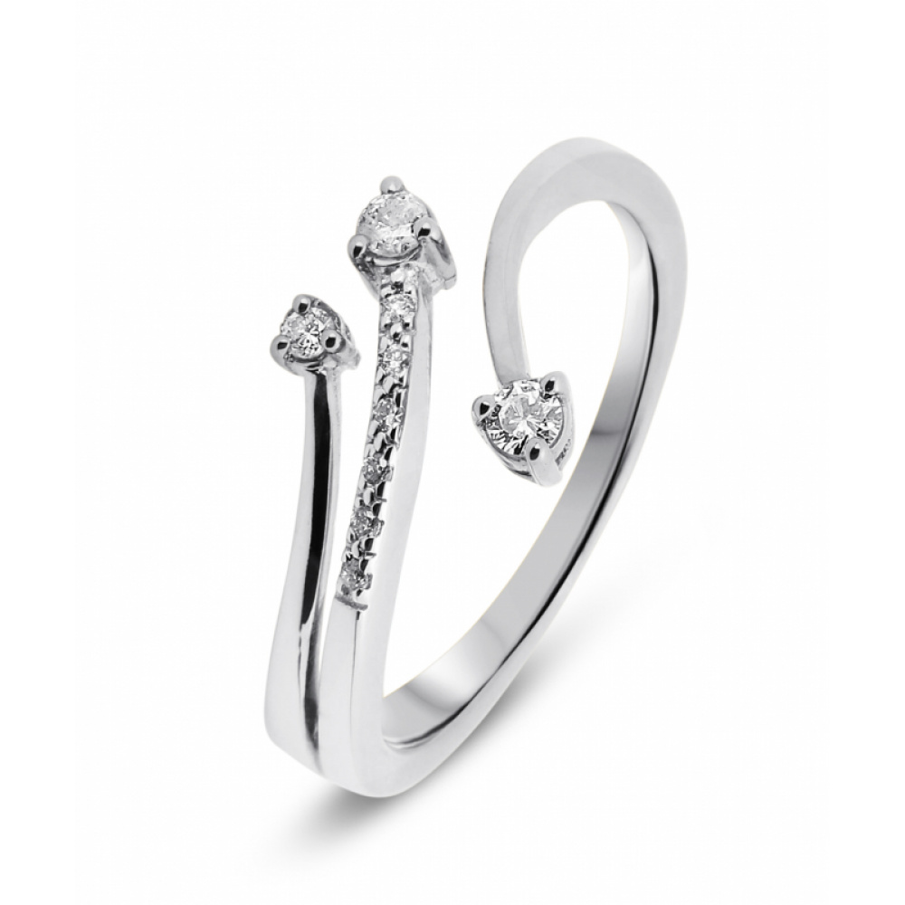 Bague Or Blanc 750  Diamant 3 branches 0.12 carat - Bijoux Femme