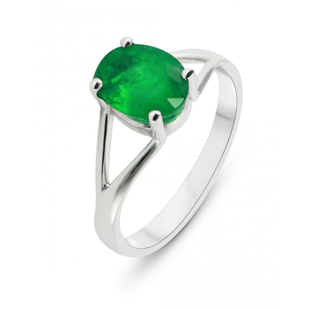 Bague En Or Blanc 18 Carats (750/°) Avec émeraude Et Oxydes - Taille 54 - 4.28g - Occasion Parfait état