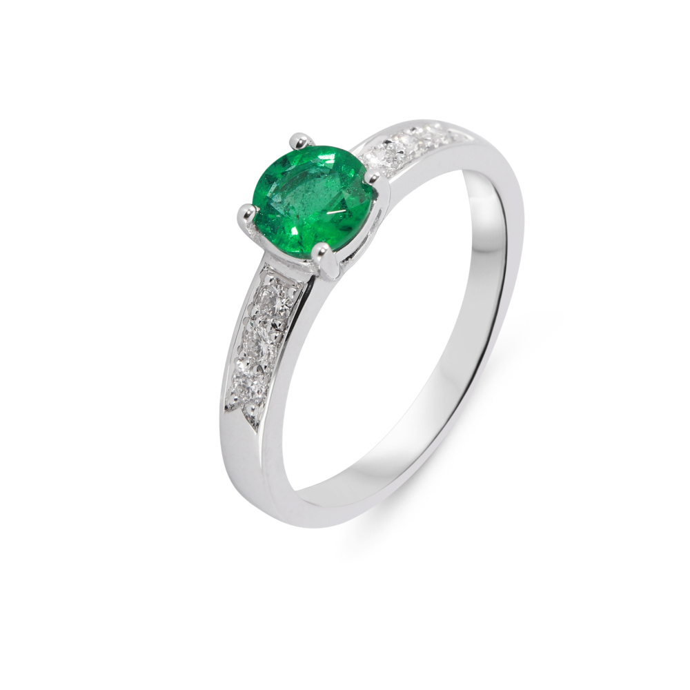 Bague Cocktail Diamants Et émeraudes 14K Or - 6,55 Carats, Taille 54, Style Marquise/rond