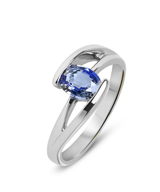 Bague En Argent Rhodié Avec Saphir Noir Cristal Ovale - Taille 8.5 - Modèle R6501 - Neuf Sans Emballage