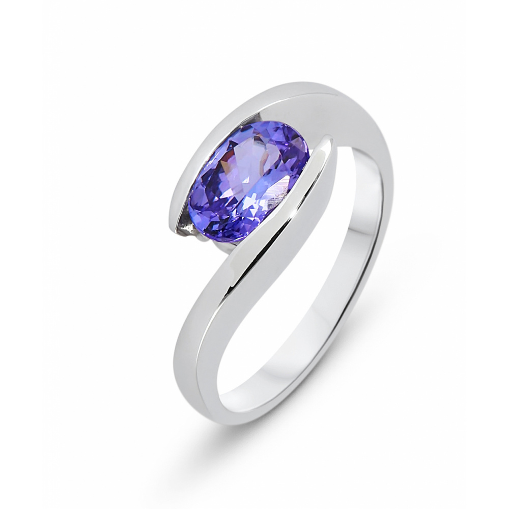  Bague  Or Blanc  750 Tanzanite Ovale 8x6mm Ref 47549