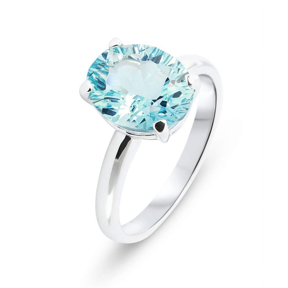 Bague Or Blanc 750 Topaze Bleue Ovale 11x9mm Ref 47088 Bague Or Blanc 750 Topaze Bleue Ovale 11x9mm Ref 47088