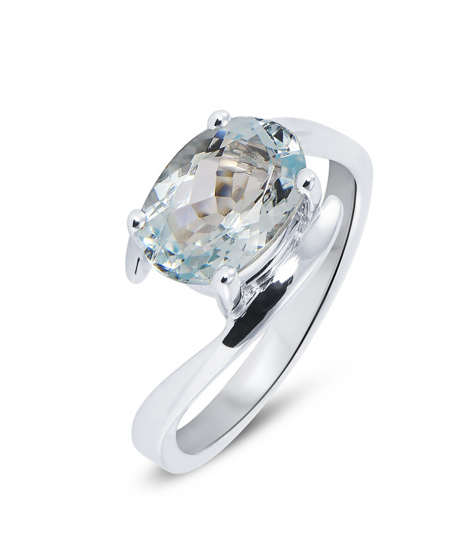Bague En Aigue Marine Et Argent Massif - Pierre Naturelle 21x16x8 Mm, Taille 54, Création Française