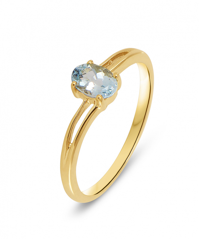 Bague Or Jaune 375 Aigue Marine Ovale 6x4mm  - Bijoux Femme