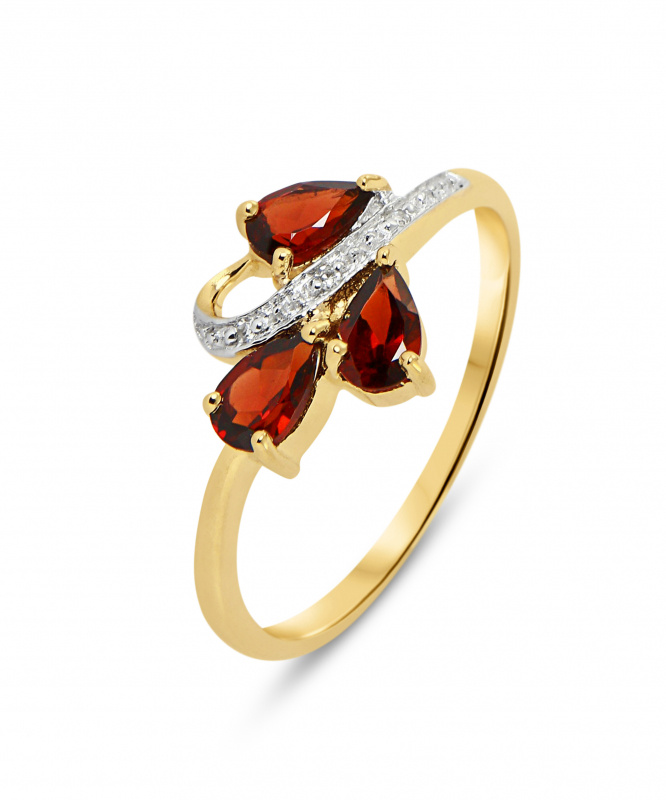 Bague En Or Jaune 750 Avec Grenat - Style Art Déco - Occasion Parfaite