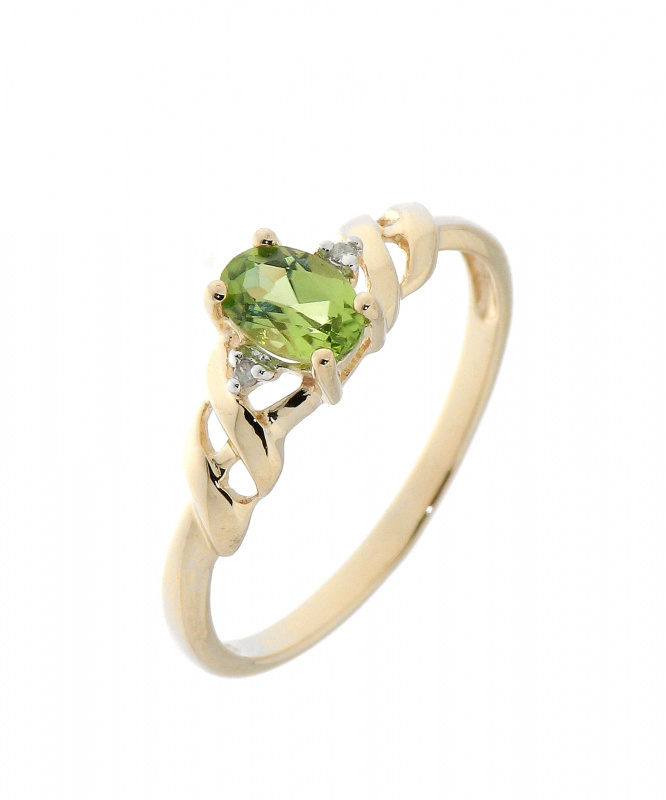 Bague Or Jaune 375 Peridot Ovale 6x4mm et Diamant Bijoux Femme