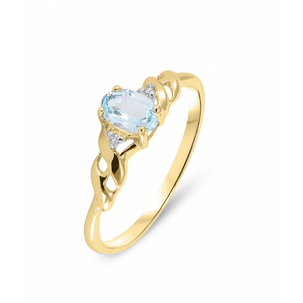 Bague Or Jaune 375 Topaze bleue traitee Ovale 6x4mm et Diamant Bijoux Femme