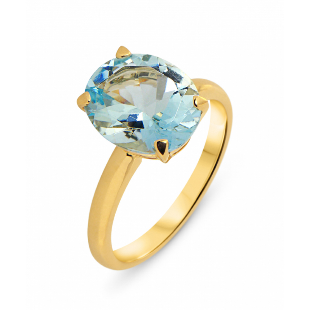 Bague Or Jaune 750 Aigue Marine Ovale 12x10mm Ref. 39167