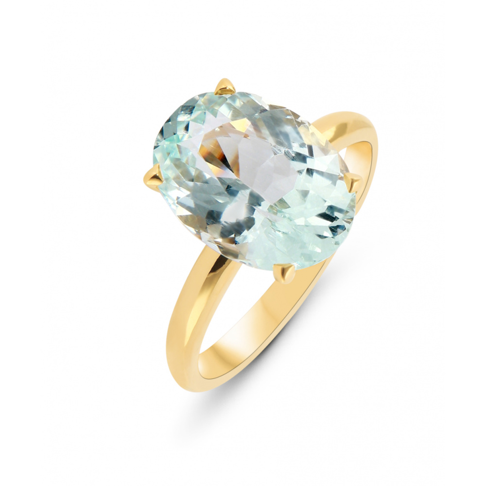Bague Or Jaune 750 Aigue marine ovale 14x10mm Ref. 47101