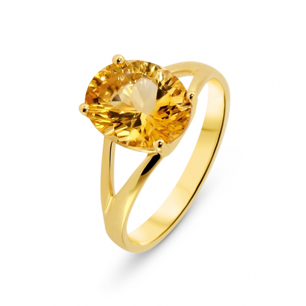 Bague En Or Rose Avec Citrine Ovale - Neuf Sans Emballage - Parfait état