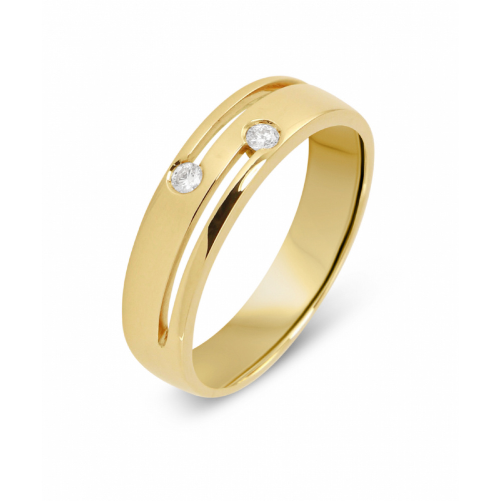 Bague Or jaune 750 et 2 Diamants - Bijoux Femme