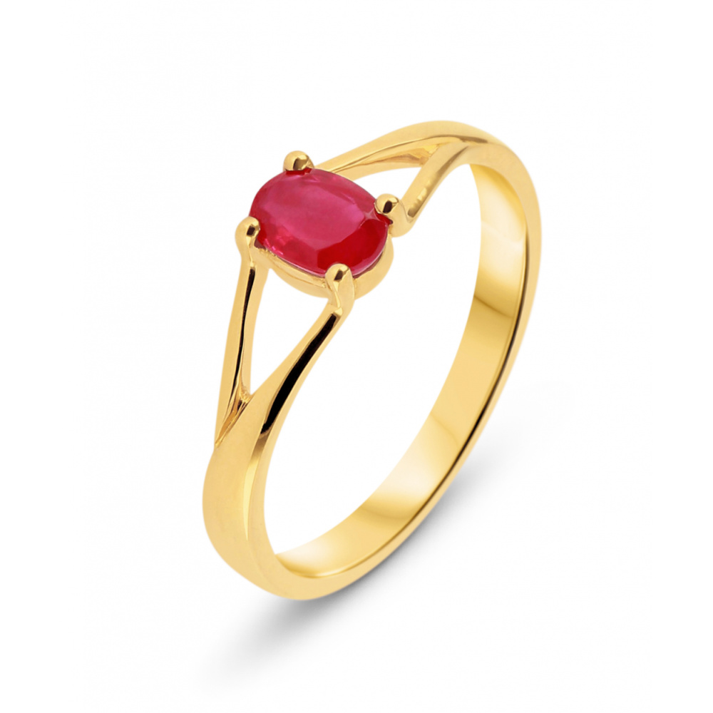 Bague En Or 18 Carats Avec 2 Rubis Ovales - Taille 55 - Occasion