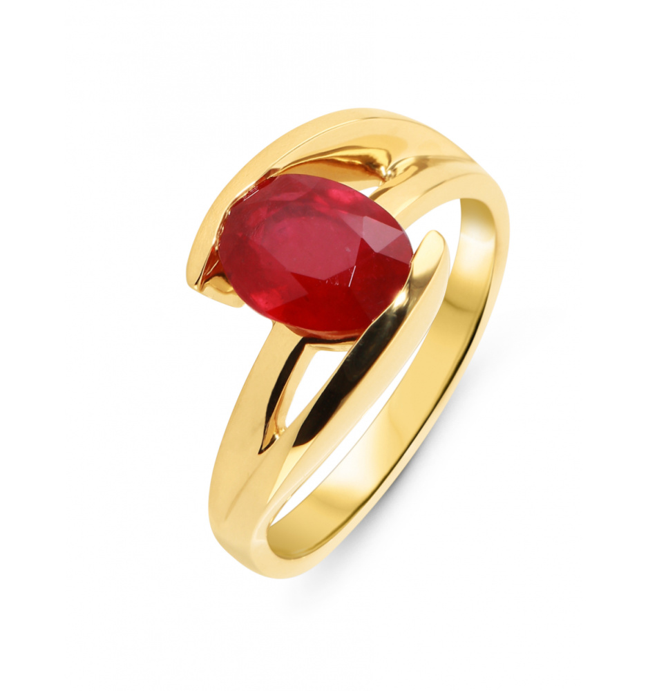 Bague Or 18 Ct,2 Rubis Ovales,T 55