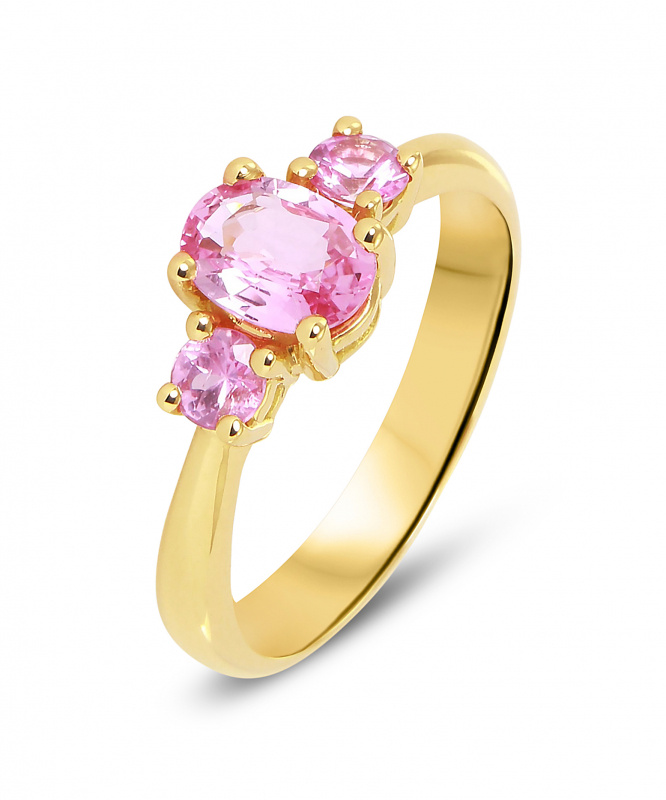 Bague Or Jaune 750 Trilogie Saphirs Roses Ref. 44752