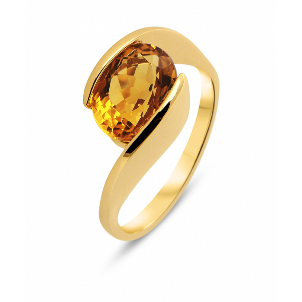 Bague Or Jaune Citrine Ovale 10x8mm - Bijoux Femme