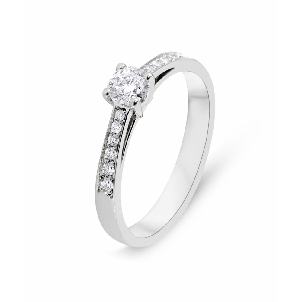 Bague Solitaire accompagne Diamant sur Or blanc 750 - Bijoux Femme