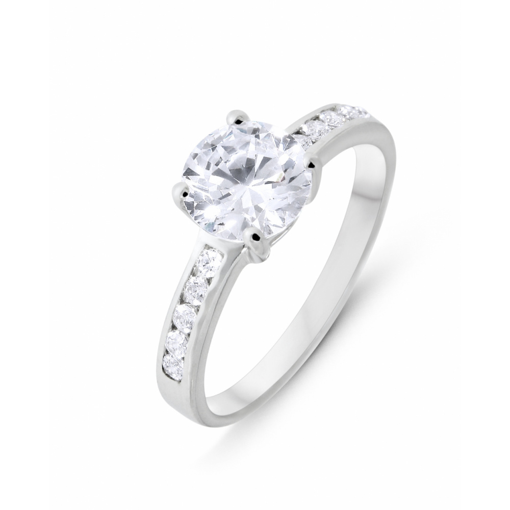 Bague Solitaire accompagne en Argent 925 Rhodie et Oxyde de zirconium - Bijoux Femme