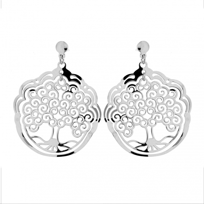 Boucles d'oreilles Arbre de vie en argent rhodié de la collection Céphée