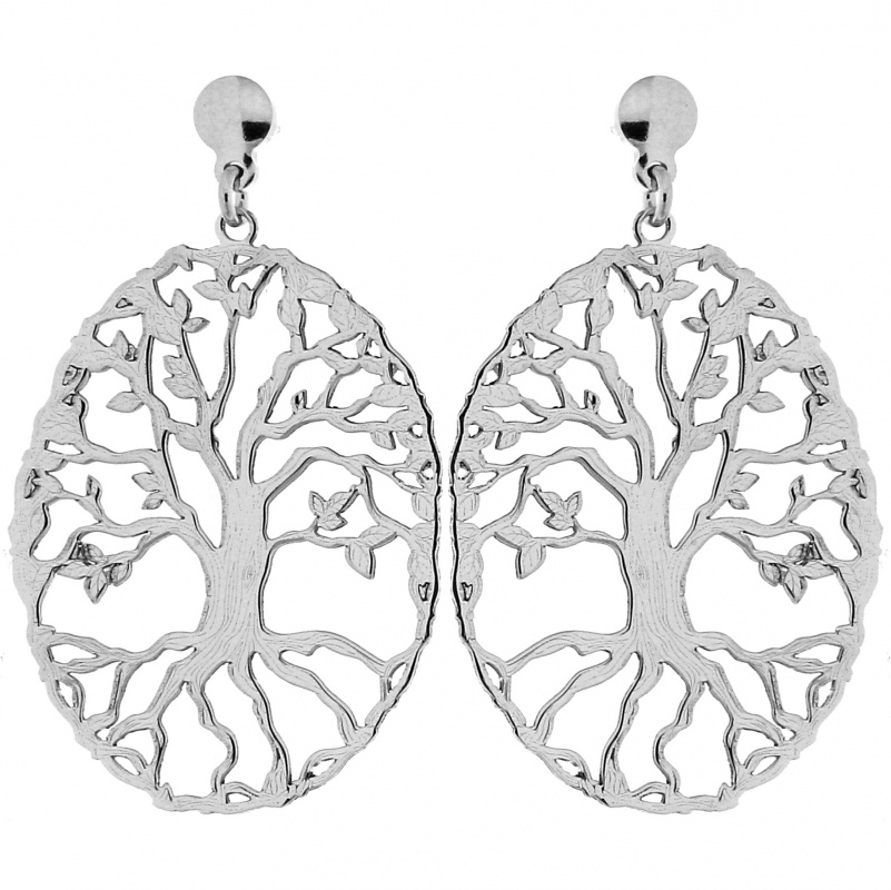 Boucles D'Oreilles Arbre De Vie En Argent 925 Rhodié Avec Oxydes De Zirconium - Pendantes - Neuf Avec Étiquettes