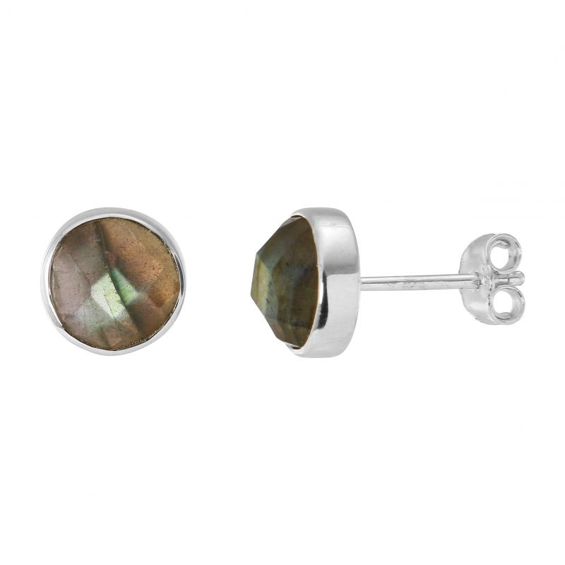 Boucles D'oreille En Labradorite Avec Monture En Argent 925 - Puces à Clous - Occasion