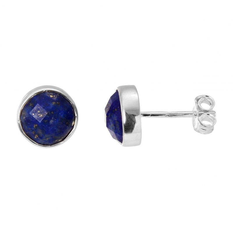 Puces D'oreilles Créoles Cabochon En Pierre Lapis Lazuli – Plaqué Or Jaune 18 Carats